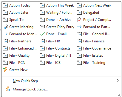 Outlook Quick Steps for today, this week, next week, waiting, delegated and complex tasks